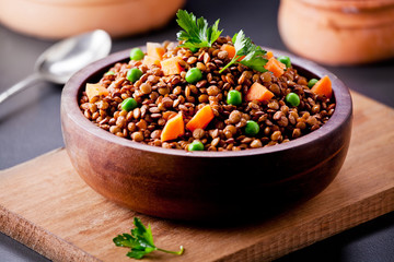 Small Bowl Of Lentils With Carrot And Peas