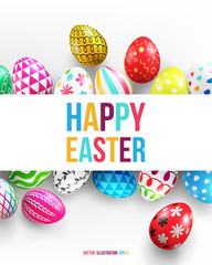 Easter Day banner background template with Colorful Painted Easter Eggs and space for your text.Vector illustration EPS10