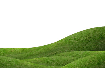 Green grass hill background isolated on white. Outdoor of green meadow background. - obrazy, fototapety, plakaty