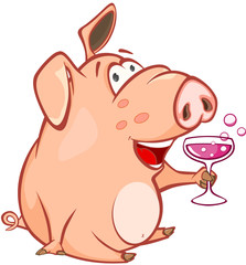 Illustration of a Cute Pig. Cartoon Character 