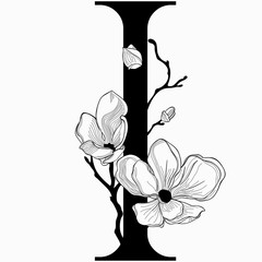 Vector Hand Drawn floral I monogram and logo