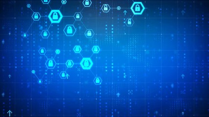 4K Animation hexagon shape with lock icon for network security padlock cyber futuristic technology concept on dark background with grain processed - Powered by Adobe