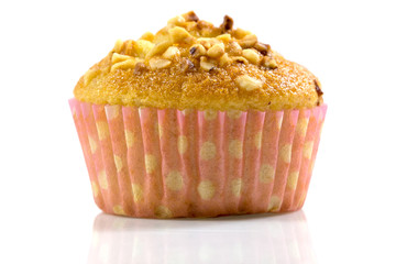 Close up muffin, cupcake,banana cake with dried nuts Isolated on white background.