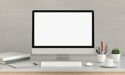 Computer display for mockup on table, 3D rendering