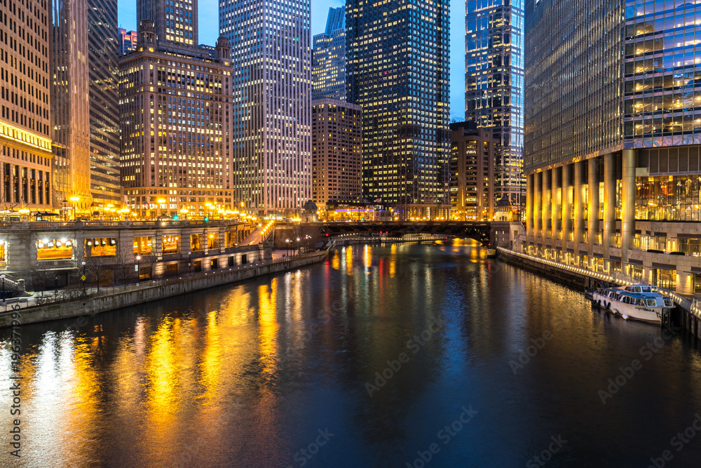 Wall mural chicago downtown night skyline buildings