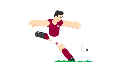 Fototapeta na wymiar Soccer player hits the ball. Flat vector illustration. Isolated on white background