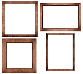 Set of Brown wood frame or photo frame isolated on white background. Object with clipping path