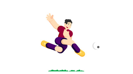 Fototapeta na wymiar Soccer player hits the ball. Flat vector illustration. Isolated on white background