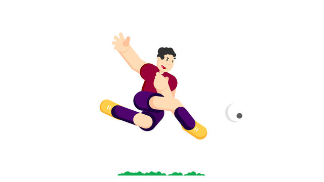 Soccer player hits the ball. Flat vector illustration. Isolated on white background