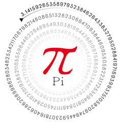 red pi sign and the number in spiral form - obrazy, fototapety, plakaty