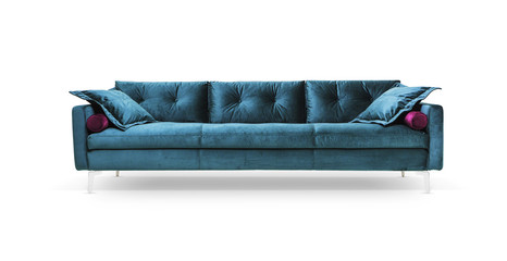 Modern sofa, turquoise - on white background, including clipping path