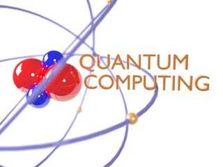 Quantum computing concept red and blue molecule