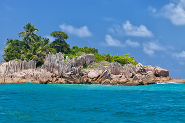 Beautiful tropical St. Pierre Island with palms and granite rocks, Seychelles