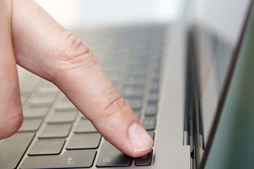 man office worker is typing keyboard, business technology and education concept