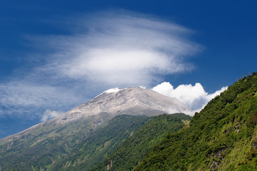 Obraz na płótnie Canvas Beautiful landscape in cloud forest near Banos, one of Ecuadors most enticing and popular tourist destination. Volcano Tungurahua
