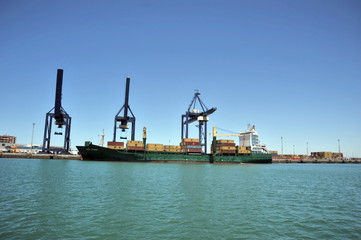 A container ship in the seaport of Cadiz.