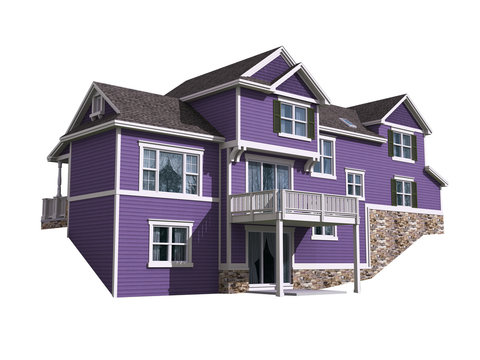 3D Illustration of a house with ultra violet siding