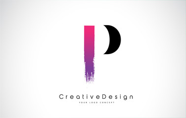 P Letter Logo Design with Creative Pink Purple Brush Stroke.