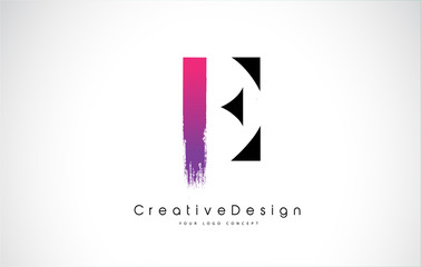 E Letter Logo Design with Creative Pink Purple Brush Stroke