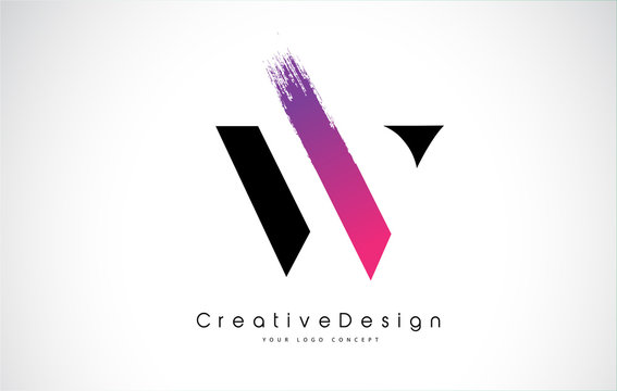 W Letter Logo Design with Creative Pink Purple Brush Stroke.