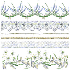 Watercolor clipart collection of seamless borders. Flower compos