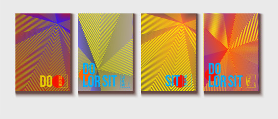 Neon Halftone Covers Set. Trendy Blend Lines Corporate Identity. Futuristic Posters, Geometric Business Backgrounds. Halftone Minimal Presentation Covers. Neon Colored Iridescent Print Design.