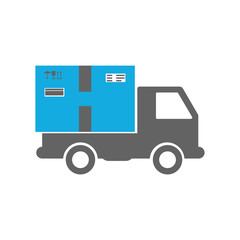 Vector illustration. Delivery truck with box of cargo. Fast delivery service concept. Postal service truck. Commercial transport. Ground city transport.