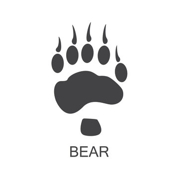 Vector illustration. Bear Paw Prints Logo. Black on White background. Animal paw print with claws.