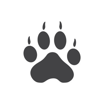 Vector illustration. Tiger Paw Prints Logo. Black on White background. Animal paw print with claws.