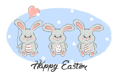 Happy Easter card design with cute little bunnies. 