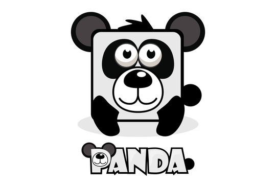 Cute cartoon square panda. Set vector animals