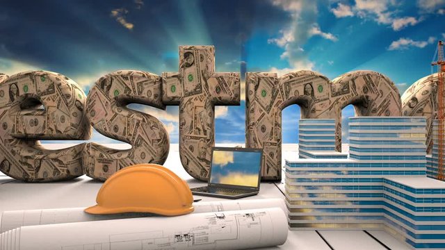 Elements of construction, Construction of a residential microdistrict in the background of a cloud time lapse, the concept of the construction industry