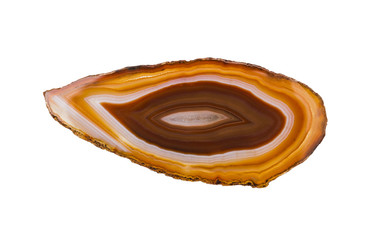 Polished agate close-up. Isolated on a white background.