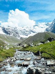 Fototapeta na wymiar East face of Monte Rosa in Macugnaga, summer day Piedmont Alps, Italy