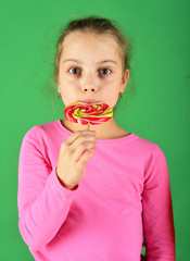 Happiness and dessert concept. Child with curious face