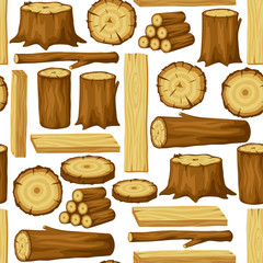 Seamless pattern with wood logs, trunks and planks. Background for forestry and lumber industry - obrazy, fototapety, plakaty