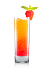 Mimosa cocktail or mocktail in classical glass with strawberry and grenadine syrup isolated on white background. Clipping path