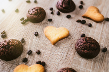 Heart-Shape Cookies On Wooden Table