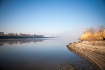 Morning on the river early morning fog