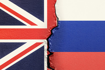 Great Britain and Russia, political conflict concept. 3D rendering