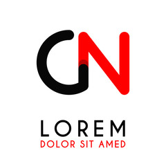 initial Letter CN with red Black and has rounded corners