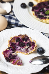 Blueberry tart, pie, tartlet with vanilla custard.