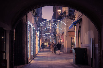 Night Christmas illumination of Parma in Italy