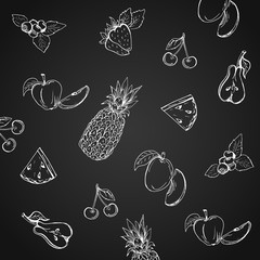pattern with fruits, hand drawn, vector illustration