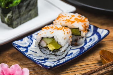 A plate of sushi on the board, Japanese food