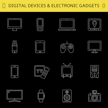 Digital devices and electronic gadgets icons
