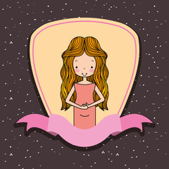 cute woman pregnant in label ribbon decoration vector illustration