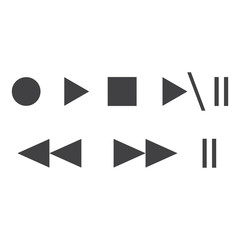 Vector illustration. Media player buttons icons. Control buttons. Play, pause, stop, record, eject, forward, back