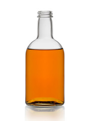 bottle of cognac brandy without cork isolated on white background