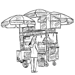 Printed kitchen splashbacks Art Studio Hot dog street cart in New York